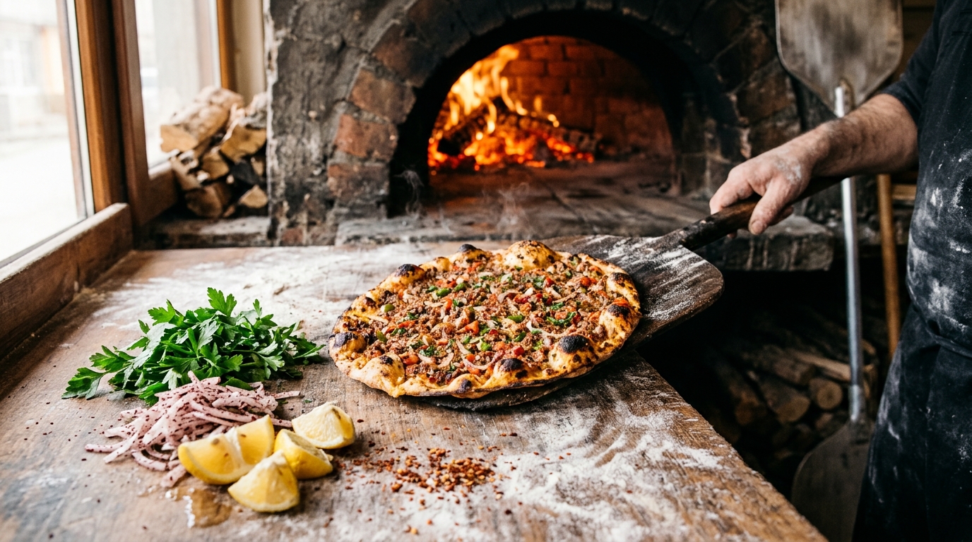 Bolca Lahmacun Çarşı taş fırından taze çıkan çıtır lahmacun